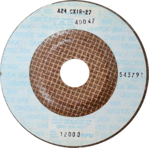 Cratex - 24 Grit, 4-1/2" Wheel Diam, 1/4" Wheel Thickness, 7/8" Arbor Hole, Type 27 Depressed Center Wheel - Aluminum Oxide, Compatible with Angle Grinder - Exact Tooling