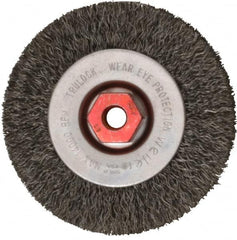 Weiler - 4" OD, M10x1.50 Arbor Hole, Crimped Steel Wheel Brush - 1/2" Face Width, 7/8" Trim Length, 0.014" Filament Diam, 14,000 RPM - Exact Tooling