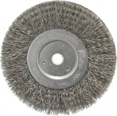 Weiler - 6" OD, 5/8" Arbor Hole, Crimped Steel Wheel Brush - 3/4" Face Width, 1-7/16" Trim Length, 0.0104" Filament Diam, 6,000 RPM - Exact Tooling