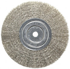 Weiler - 8" OD, 5/8" Arbor Hole, Crimped Stainless Steel Wheel Brush - 3/4" Face Width, 2-1/16" Trim Length, 0.0118" Filament Diam, 6,000 RPM - Exact Tooling