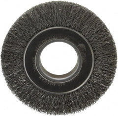 Weiler - 6" OD, 2" Arbor Hole, Crimped Steel Wheel Brush - 1" Face Width, 1-1/8" Trim Length, 0.0104" Filament Diam, 6,000 RPM - Exact Tooling