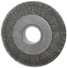 Weiler - 8" OD, 2" Arbor Hole, Crimped Steel Wheel Brush - 1" Face Width, 1-3/8" Trim Length, 0.0104" Filament Diam, 4,500 RPM - Exact Tooling