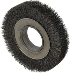 Weiler - 6" OD, 2" Arbor Hole, Crimped Steel Wheel Brush - 1-1/4" Face Width, 1-1/8" Trim Length, 0.0104" Filament Diam, 6,000 RPM - Exact Tooling