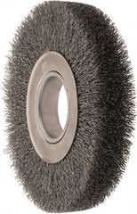 Weiler - 7" OD, 2" Arbor Hole, Crimped Steel Wheel Brush - 1-1/4" Face Width, 1-5/8" Trim Length, 0.014" Filament Diam, 6,000 RPM - Exact Tooling