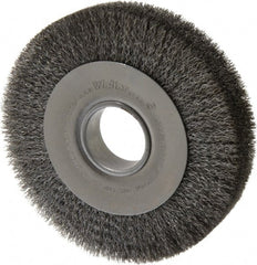 Weiler - 8" OD, 2" Arbor Hole, Crimped Steel Wheel Brush - 1-1/2" Face Width, 1-3/8" Trim Length, 0.0118" Filament Diam, 4,500 RPM - Exact Tooling