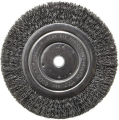 Weiler - 6" OD, 5/8" Arbor Hole, Crimped Steel Wheel Brush - 5/8" Face Width, 1-1/16" Trim Length, 0.014" Filament Diam, 6,000 RPM - Exact Tooling