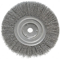 Weiler - 7" OD, 5/8" Arbor Hole, Crimped Steel Wheel Brush - 3/4" Face Width, 1-9/16" Trim Length, 0.014" Filament Diam, 6,000 RPM - Exact Tooling