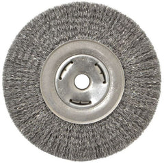 Weiler - 7" OD, 5/8" Arbor Hole, Crimped Steel Wheel Brush - 7/8" Face Width, 1-5/8" Trim Length, 0.014" Filament Diam, 6,000 RPM - Exact Tooling