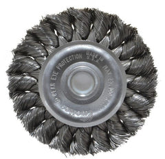 Weiler - 3" OD, 1/2" Arbor Hole, Knotted Steel Wheel Brush - 3/8" Face Width, 5/8" Trim Length, 0.0118" Filament Diam, 25,000 RPM - Exact Tooling
