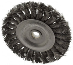 Weiler - 4" OD, 1/2" Arbor Hole, Knotted Steel Wheel Brush - 1/2" Face Width, 7/8" Trim Length, 0.0118" Filament Diam, 20,000 RPM - Exact Tooling