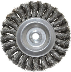 Weiler - 4" OD, 1/2" Arbor Hole, Knotted Steel Wheel Brush - 1/2" Face Width, 7/8" Trim Length, 0.014" Filament Diam, 20,000 RPM - Exact Tooling