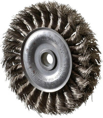 Weiler - 4" OD, 1/2" Arbor Hole, Knotted Stainless Steel Wheel Brush - 1/2" Face Width, 7/8" Trim Length, 0.014" Filament Diam, 20,000 RPM - Exact Tooling