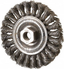 Weiler - 4" OD, 1/2-13 Arbor Hole, Knotted Steel Wheel Brush - 1/2" Face Width, 7/8" Trim Length, 0.014" Filament Diam, 20,000 RPM - Exact Tooling