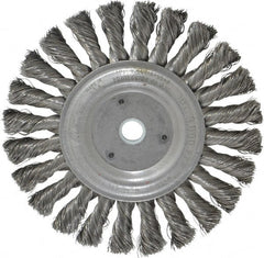 Weiler - 6" OD, 5/8" Arbor Hole, Knotted Steel Wheel Brush - 1/2" Face Width, 1-3/8" Trim Length, 0.0118" Filament Diam, 9,000 RPM - Exact Tooling