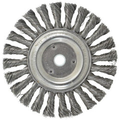 Weiler - 6" OD, 5/8" Arbor Hole, Knotted Steel Wheel Brush - 1/2" Face Width, 1-3/8" Trim Length, 0.014" Filament Diam, 9,000 RPM - Exact Tooling