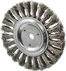 Weiler - 6" OD, 5/8" Arbor Hole, Knotted Stainless Steel Wheel Brush - 1/2" Face Width, 1-3/8" Trim Length, 0.016" Filament Diam, 9,000 RPM - Exact Tooling