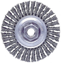 Weiler - 4" OD, M10x1.50 Arbor Hole, Knotted Steel Wheel Brush - 3/16" Face Width, 7/8" Trim Length, 0.02" Filament Diam, 20,000 RPM - Exact Tooling