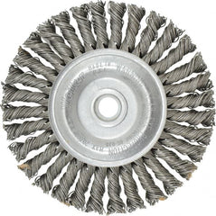 Weiler - 4" OD, 1/2" Arbor Hole, Knotted Steel Wheel Brush - 3/16" Face Width, 7/8" Trim Length, 0.02" Filament Diam, 20,000 RPM - Exact Tooling