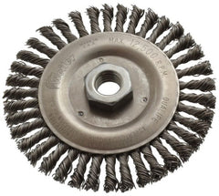 Weiler - 5" OD, 5/8-11 Arbor Hole, Knotted Steel Wheel Brush - 3/16" Face Width, 7/8" Trim Length, 0.02" Filament Diam, 12,500 RPM - Exact Tooling