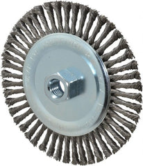 Weiler - 6" OD, 5/8-11 Arbor Hole, Knotted Steel Wheel Brush - 3/16" Face Width, 1-3/8" Trim Length, 0.02" Filament Diam, 12,500 RPM - Exact Tooling