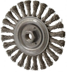Weiler - 6" OD, 5/8-11 Arbor Hole, Knotted Stainless Steel Wheel Brush - 1/2" Face Width, 1-3/8" Trim Length, 0.023" Filament Diam, 12,500 RPM - Exact Tooling