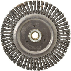 Weiler - 6" OD, 5/8-11 Arbor Hole, Knotted Steel Wheel Brush - 3/16" Face Width, 1-1/8" Trim Length, 0.02" Filament Diam, 12,500 RPM - Exact Tooling