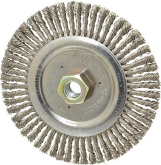 Weiler - 6" OD, 5/8-11 Arbor Hole, Knotted Stainless Steel Wheel Brush - 3/16" Face Width, 1-1/8" Trim Length, 0.02" Filament Diam, 12,500 RPM - Exact Tooling