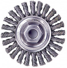 Weiler - 4" OD, 1/2-13 Arbor Hole, Knotted Stainless Steel Wheel Brush - 1/4" Face Width, 0.02" Filament Diam, 20,000 RPM - Exact Tooling