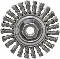 Weiler - 4" OD, 5/8-11 Arbor Hole, Knotted Steel Wheel Brush - 1/4" Face Width, 7/8" Trim Length, 0.02" Filament Diam, 20,000 RPM - Exact Tooling