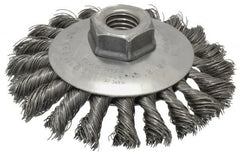 Weiler - 4" OD, 5/8-11 Arbor Hole, Knotted Steel Wheel Brush - 3/8" Face Width, 3/4" Trim Length, 0.014" Filament Diam, 12,500 RPM - Exact Tooling