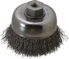 Weiler - 3" Diam, 3/8-24 Threaded Arbor, Steel Fill Cup Brush - 0.014 Wire Diam, 7/8" Trim Length, 14,000 Max RPM - Exact Tooling