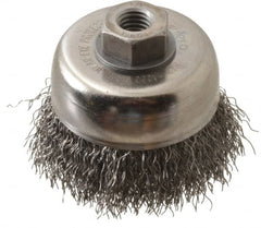 Weiler - 3" Diam, 1/2-13 Threaded Arbor, Steel Fill Cup Brush - 0.014 Wire Diam, 7/8" Trim Length, 14,000 Max RPM - Exact Tooling