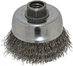 Weiler - 3" Diam, 5/8-11 Threaded Arbor, Steel Fill Cup Brush - 0.014 Wire Diam, 7/8" Trim Length, 14,000 Max RPM - Exact Tooling