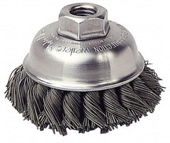 Weiler - 5" Diam, 5/8-11 Threaded Arbor, Steel Fill Cup Brush - 0.023 Wire Diam, 1-3/8" Trim Length, 7,000 Max RPM - Exact Tooling