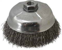 Weiler - 5" Diam, 5/8-11 Threaded Arbor, Steel Fill Cup Brush - 0.02 Wire Diam, 1-1/4" Trim Length, 8,000 Max RPM - Exact Tooling
