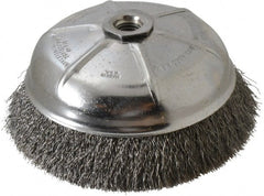 Weiler - 6" Diam, 5/8-11 Threaded Arbor, Steel Fill Cup Brush - 0.014 Wire Diam, 1-1/4" Trim Length, 6,600 Max RPM - Exact Tooling