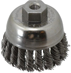 Weiler - 2-3/4" Diam, 3/8-24 Threaded Arbor, Steel Fill Cup Brush - 0.02 Wire Diam, 7/8" Trim Length, 14,000 Max RPM - Exact Tooling