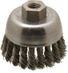 Weiler - 2-3/4" Diam, 1/2-13 Threaded Arbor, Steel Fill Cup Brush - 0.02 Wire Diam, 7/8" Trim Length, 14,000 Max RPM - Exact Tooling
