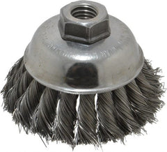 Weiler - 3-1/2" Diam, 5/8-11 Threaded Arbor, Steel Fill Cup Brush - 0.014 Wire Diam, 1-1/4" Trim Length, 9,000 Max RPM - Exact Tooling