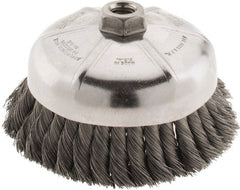 Weiler - 6" Diam, 5/8-11 Threaded Arbor, Steel Fill Cup Brush - 0.014 Wire Diam, 1-3/8" Trim Length, 6,600 Max RPM - Exact Tooling