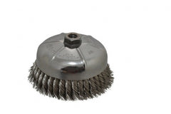 Weiler - 6" Diam, 5/8-11 Threaded Arbor, Stainless Steel Fill Cup Brush - 0.023 Wire Diam, 1-3/8" Trim Length, 6,600 Max RPM - Exact Tooling