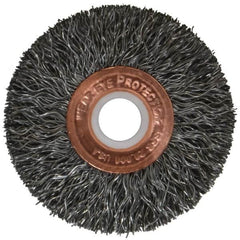 Weiler - 2" OD, 1/2" Arbor Hole, Crimped Steel Wheel Brush - 3/8" Face Width, 1/2" Trim Length, 0.0118" Filament Diam, 20,000 RPM - Exact Tooling