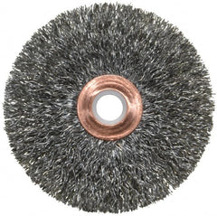 Weiler - 3" OD, 1/2" Arbor Hole, Crimped Steel Wheel Brush - 5/8" Face Width, 1" Trim Length, 0.0118" Filament Diam, 20,000 RPM - Exact Tooling