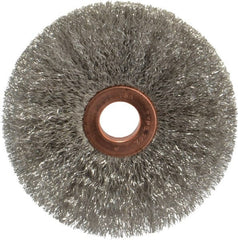 Weiler - 3" OD, 1/2" Arbor Hole, Crimped Stainless Steel Wheel Brush - 5/8" Face Width, 1" Trim Length, 0.006" Filament Diam, 20,000 RPM - Exact Tooling