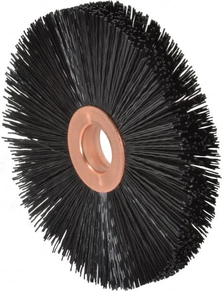 Weiler - 3" OD, 1/2" Arbor Hole, Crimped Nylon Wheel Brush - 3/8" Face Width, 1" Trim Length, 0.016" Filament Diam, 20,000 RPM - Exact Tooling