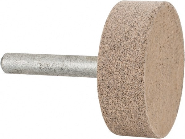 Cratex - 1-1/2" Head Diam x 1/2" Thickness, W236, Cylinder End, Aluminum Oxide Mounted Point - Medium Grade, 80 Grit, 21,750 RPM - Exact Tooling