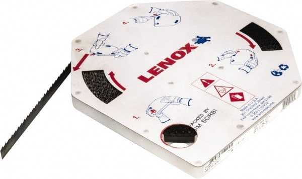 Lenox - 1/2" x 100' x 0.025" Carbon Steel Band Saw Blade Coil Stock - 4 TPI, Toothed Edge, Hook Form, Raker Set, Flexible Back, Constant Pitch, Contour Cutting - Exact Tooling