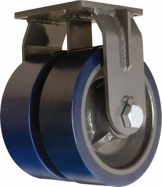 Hamilton - 12" Diam x 4" Wide x 15-1/2" OAH Top Plate Mount Dual Rigid Caster - Polyurethane Mold on Forged Steel, 12,000 Lb Capacity, Tapered Roller Bearing, 8-1/2 x 8-1/2" Plate - Exact Tooling