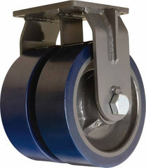 Hamilton - 12" Diam x 4" Wide x 15-1/2" OAH Top Plate Mount Dual Rigid Caster - Polyurethane Mold on Forged Steel, 12,000 Lb Capacity, Tapered Roller Bearing, 8-1/2 x 8-1/2" Plate - Exact Tooling