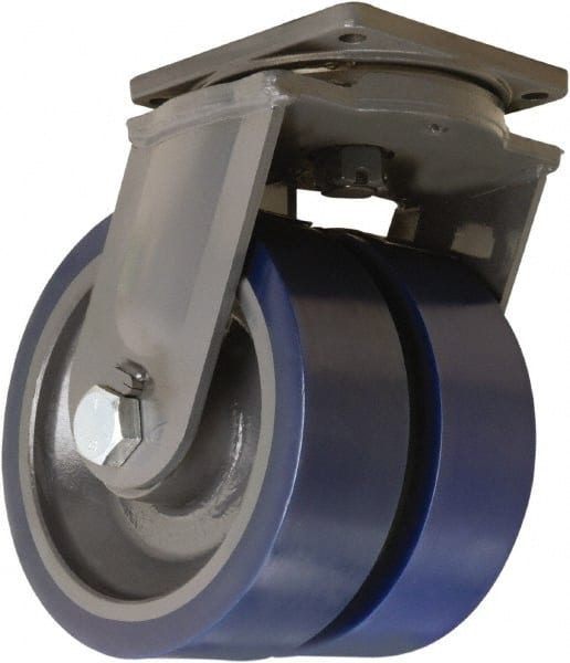 Hamilton - 12" Diam x 4" Wide x 15-1/2" OAH Top Plate Mount Dual Swivel Caster - Polyurethane Mold on Forged Steel, 12,000 Lb Capacity, Tapered Roller Bearing, 8-1/2 x 8-1/2" Plate - Exact Tooling